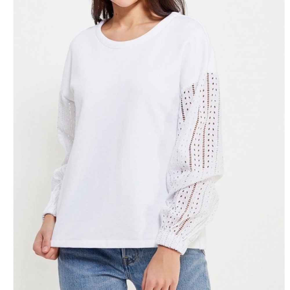 Eyelet Lace Sleeve Sweatshirt